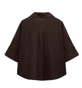 Chemise Courte Marron Foncé en Matériaux de Luxe de Qualité Supérieure, Chemise Professionnelle pour Femme au Design Unique, Disponible en Quantité en Gros - Product Image 4