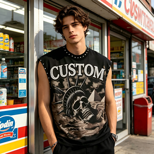 Men's Summer Custom Rhinestone <b>Y2K</b> Street Style 100% Cotton Breathable Eco-Friendly 220g Sleeveless O-Neck Soft Regular T-<b>shirt</b> - Product Image 1