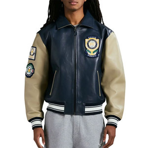 Wholesale Men's Premium <b>Winter</b> Black Avirex Leather <b>Jacket</b> Slim Fit Stand Collar Breathable Windproof Avirex Leather <b>Jackets</b> - Product Image 4