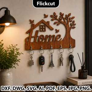 Handmade Wooden Home <b>Wall</b> Decor Key Holder Rack <b>Tree</b> House Hanging Ornament for Entryway Bedroom-Birthday Easter <b>Christmas</b> - Product Image 2
