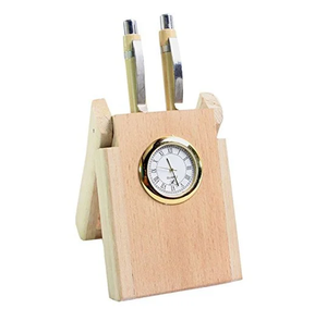Porte-stylos et crayons en bois avec horloge intégrée, vente chaude, cadeau de pendaison de crémaillère, porte-stylos en bois élégant et luxueux - Product Image 3