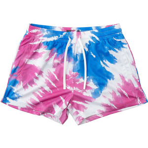 <b>Tie</b> Dye <b>Pink</b> Blue High Waist Shorts Drawstring Closure Quick Dry Casual Short Shorts 100% Polyester Woven Fabric - Product Image 3