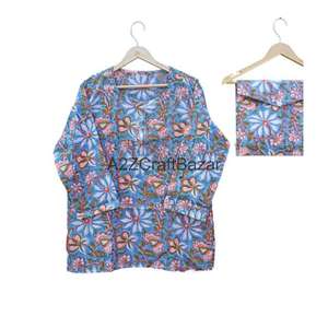 Ensemble de pyjama d'été pour femmes en coton 100% imprimé à la main, vêtements de détente romantiques et confortables, robe de nuit élégante - Product Image 2