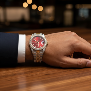 Reloj Iced Out de Moissanita con Esfera Roja, Dos Tonos Oro y Plata, Estilo Diamante de Lujo, Reloj Hip Hop Bling, Reloj de Declaración para Hombre, Regalo - Product Image 6