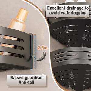 Estante Esquinero de Aluminio Autoadhesivo para Baño, Montado en la Pared sin Taladro, Organizador para Accesorios y Artículos de Aseo - Product Image 3