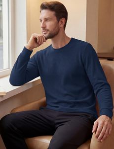 Chemise thermique à manches longues pour homme, col rond, tissu gaufré respirant, coupe décontractée, sous-vêtement de base pour l'hiver par temps froid - Product Image 3