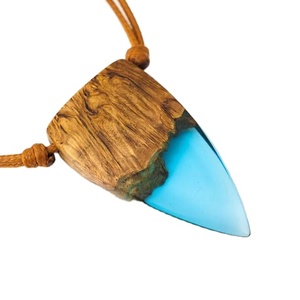 Natural <b>Wood</b> Necklace Wooden Resin Chain Pendant Necklace for Women Men Men & Women Stylish Gift for Back to School & Gifts - Product Image 1