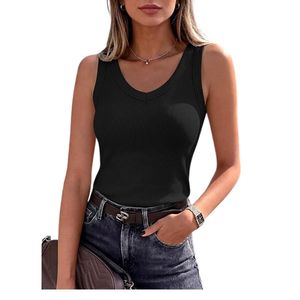 Camisetas sin mangas para mujer, cuello en V, tejido acanalado, ajustadas, sin mangas, camisetas básicas, ropa informal de verano 2026 - Product Image 2