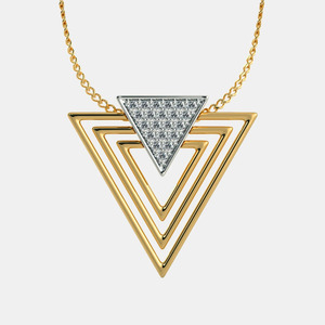 Collier pendentif triangle superposé en or jaune avec diamant de laboratoire - Product Image 1
