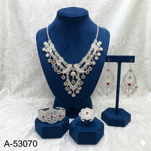 Luxury Gold Plated Bridal Jewelry Set with Red Stone Necklace Earrings Bangle and Ring - Product Image 2