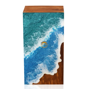 Ocean Inspired Resin & Natural Wood Cremation Urn Handmade Blue Wave Funeral Ashes <b>Box</b> by AYAANS - Product Image 6