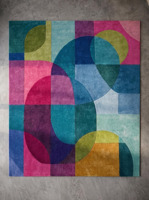 Tapis géométrique abstrait multicolore, tapis moderne à blocs de couleur, tapis contemporain fait main par un designer