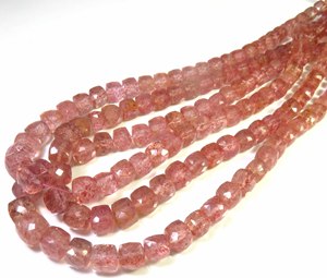Natural Pink Strawberry Quartz Box Faceted Cube <b>Shape</b> 6-8mm 16" Strand Center Drill Top Grade South African Gemstone Beads - Product Image 6