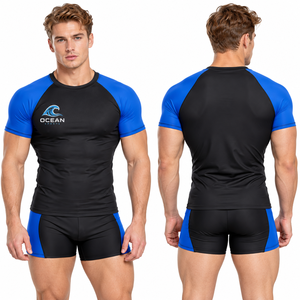 Regal Three Men's Color Block <b>Swim</b> <b>T</b> <b>Shirt</b> Quick Dry UPF 50+ Compression Top Short Sleeve Sports Training <b>T</b> <b>Shirt</b> Beach Slim Tee - Product Image 2