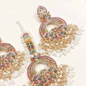 Elegant Afghan <b>Silver</b> Polki Diamond Style Two Layered Choker Necklace <b>Set</b> With Matching Floral Shaped <b>Stud</b> <b>Earring</b> - Product Image 1