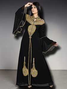 AWAIS HOUSE Vestido Largo Negro de Gasa con Cuello en V y Manga Larga para Mujer, Estilo Abaya Modesto, Corte A, para Noche o Eventos Formales, con Cuentas Naturales - Product Image 3