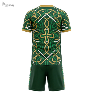 Kit de football unisexe entièrement sublimé sur mesure OEM, col ras du cou, manches raglan, motif nœuds irlandais, uniforme de football vert forêt - Product Image 2