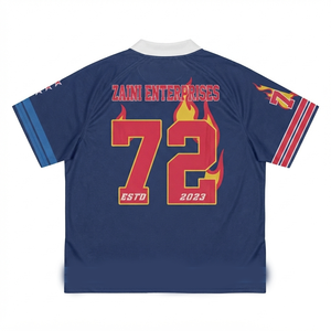Custom Digital Printing 170gsm Polyester Interlock <b>Navy</b> Yellow Breathable Men's Short Sleeve Button-Down Sporty Team Wear <b>Shirt</b> - Product Image 2