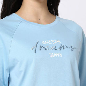 Camiseta Corta Azul Claro para Mujer, Cuello Redondo, Manga Corta, Corte Holgado, Color Sólido, Algodón Jersey, Transpirable, Top de Verano - Product Image 5
