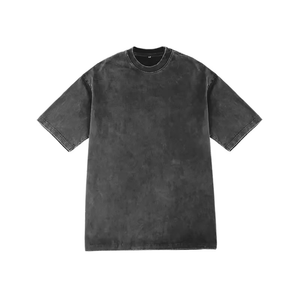 Men's Garment Acid Wash Cotton T-Shirt & Shorts Set Solid Color Casual Summer Wear Knitted Fabric Drawstring Waist - Product Image 2