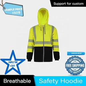 High Visibility Safety Hoodie Reflective Zip up <b>Work</b> <b>Sweatshirt</b> Custom Logo Industrial Warning Jacket Polyester Solid Winter - Product Image 3