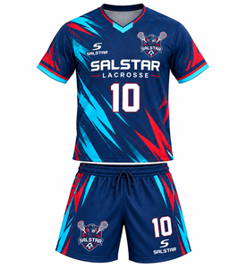 Ensemble uniforme de lacrosse SALSTAR pour hommes – Maillot et short de sport d'équipe, logo personnalisé, impression par sublimation, séchage rapide, col en V, manches courtes - Product Image 1