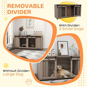 71\" Modern Walnut <b>Dog</b> Kennel Furniture with Removable <b>Divider</b> for Storage of 2 Small <b>Dogs</b> or 1 Large <b>Dog</b> in Living <b>Room</b> - Product Image 3