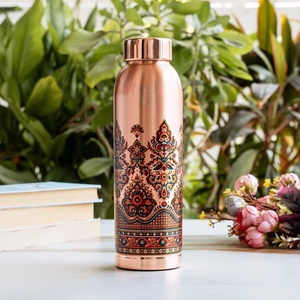 Bouteille d'eau en cuivre Indian Art Villa, motif floral, gourde de voyage portable - Product Image 6