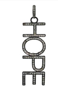 Colgante HOPE con Diamante Natural Corte Brillante Redondo, Chapado en Oro, Plata de Ley 925, Joyería Vintage para Mujer, Tamaño 45x15MM - Product Image 1