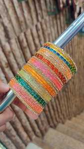 Premium Quality <b>Glass</b> Multi Set With Golden <b>Glass</b> Stone <b>Bangles</b> Beautiful Colours Perfect For All Occasions - Product Image 5