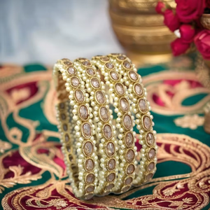 Twini Polki Brass <b>Bangles</b> Imitation Pearl Shape Trendy Women <b>Indian</b> Traditional Jewelry Maharashtra Bride Party Occasion Micro - Product Image 3