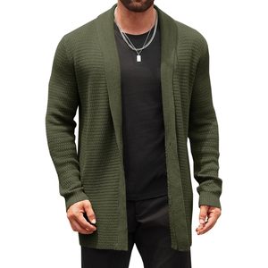 2025 hommes long hiver ouvert avant Cardigan pull avec col châle et poches câble tricot grande taille pour la saison d'automne - Product Image 1
