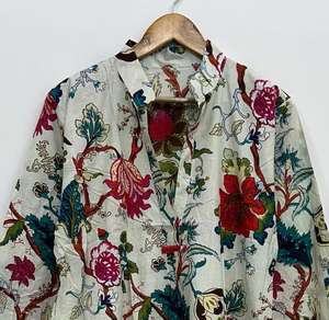 Vestido Kurti de Algodón con Estampado Floral Rosa Hecho a Mano, Ropa Informal Estilo Boho - Product Image 2