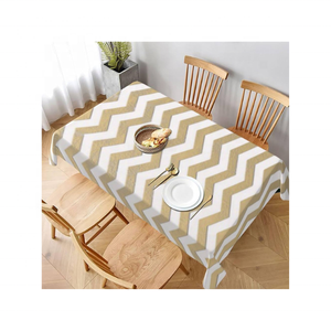 Classic Organic Cotton <b>Tablecloth</b> 60x108 Inches Beige <b>Striped</b> Embroidered GOTS Certified Durable for Holidays Gatherings Dining - Product Image 4