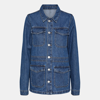 Veste en jean longue extensible sur mesure pour femme, en coton, hiver, unie, délavée, fermeture boutonnée