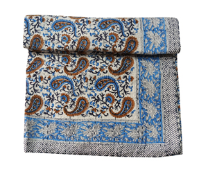 Silkgram Traditional Indigo Cotton Kantha <b>Quilt</b> Blue Floral Hand-Stitched 300tc All-Season Home Decor <b>Throw</b> Cover - Product Image 1