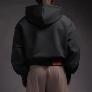 Sweat à capuche noir personnalisé avec impression en relief, en molleton épais 500 g/m², coupe oversize, vierge, épais, carré, court, style hip-hop pour hommes - Product Image 4