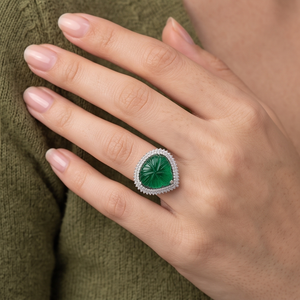 DIVYORO EMERALD BLOOM Women's Trendy Brass Oxidized Silver Plated <b>Ring</b> - Product Image 4