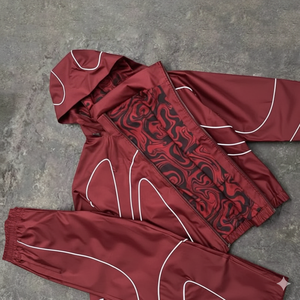 Ensemble de survêtement unisexe blanc à capuche, manches longues, imprimé géométrique, séchage rapide, coupe sportive régulière, léger, en polyester, pour le printemps - Product Image 5