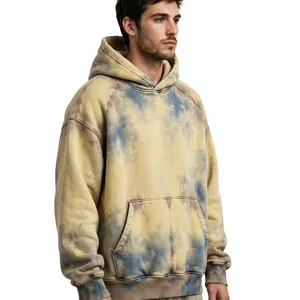 Sudadera con Capucha Oversize para Hombre, Estilo Tie Dye, Manga Raglán, Algodón French Terry, con Bolsillo, Casual, para Otoño - Product Image 3