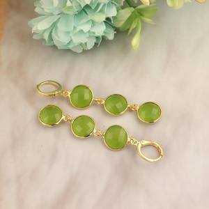 Pendientes colgantes de peridoto y cuarzo azul suizo, plata de ley 925, chapados en oro de 14 quilates, con clip, joyería de piedras preciosas para mujer - Product Image 4