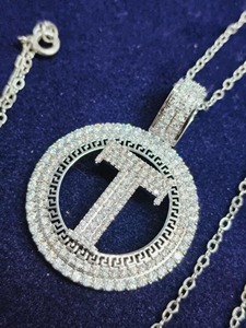 Vertical Iced Name Letter Custom Moissanite Certified 925 <b>Silver</b> Two Tone Luxury Hip Hop Style <b>Pendant</b> Custom <b>Initial</b> <b>Pendant</b> - Product Image 2