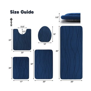 Ensemble de tapis de bain bleu marine moderne, 4 pièces, motif abstrait rectangulaire, dos antidérapant en caoutchouc, microfibre épaisse, usage domestique - Product Image 6