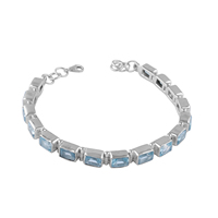 Pulsera clásica de plata de ley 925 con topacio azul, diseño geométrico con engaste de canal, estilo de cadena para uso diario, joyería para mujer.