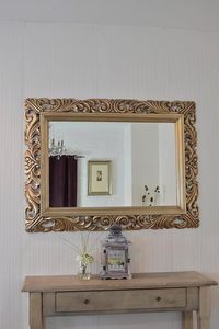 Gold Resin Eco-Friendly Wall Mirror with Framed Edge Carved Design Rectangular Shape 5.0mm Thickness for Home Decor - Product Image 3