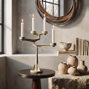 Modern Sand <b>Textured</b> 4 Arm Candelabra Contemporary Metal Design For Luxury Home Decor And Events Durable <b>Powder</b> Coating Finish - Product Image 2