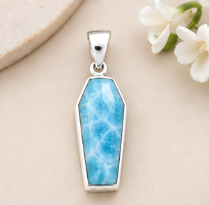 Natural <b>Larimar</b> Silver Pendant, Blue <b>Larimar</b> Gemstone Coffin Pendant, 925 Sterling Silver Statement <b>Jewelry</b>, - Product Image 2