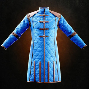 2026 Wholesale Blue Quilted Gambeson Coat Medieval Leather Buckle Padded <b>Jacket</b> Costume For Cosplay Reenactment - Product Image 1