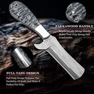 Cuchillo de Caza de Hoja Fija Hecho a Mano en Damasco, Diseño Bull Cutter de Acero Inoxidable con Funda de Cuero Marrón para Camping y Supervivencia - Product Image 3