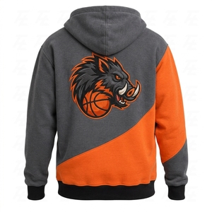Sweat-shirt à capuche pour homme, color block, avec logo de basketball, poche kangourou, style décontracté d'automne, fabriqué au Pakistan - Product Image 2